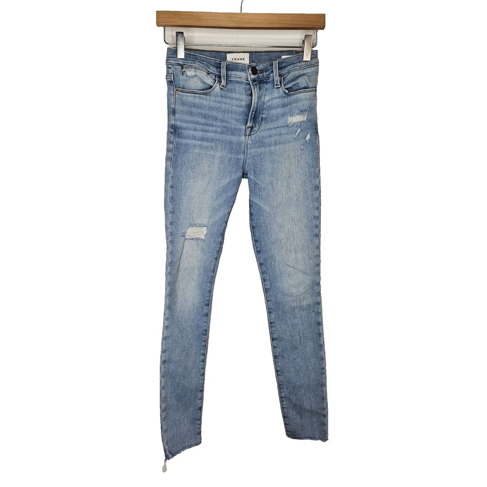 Frame Le High Skinny Jeans Size 25 Alemany‎ Destruct Light Wash Raw Hem